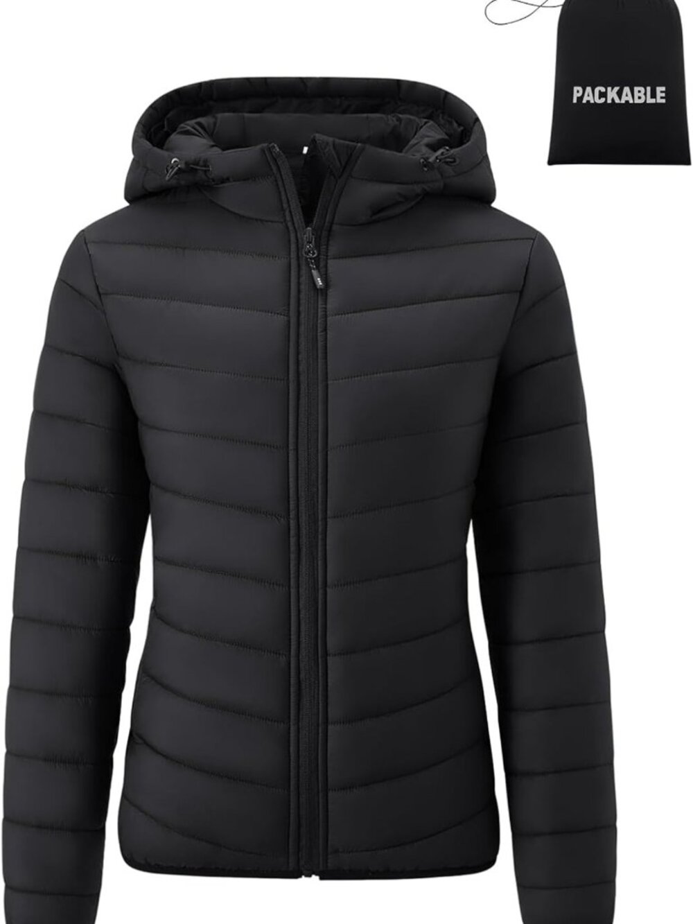 Lightweight Packable Hooded Puffer Jacket for Women - Quilted Winter Outdoor
